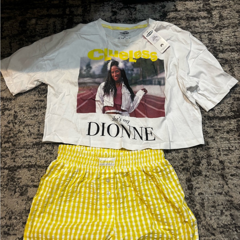 Clueless Graphic Pajama Set - White and Yellow
